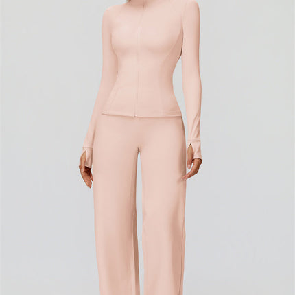 The FemmeFit Zip Jacket Straight Leg Pants 2-Piece Set