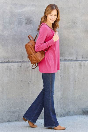 Basic Bae Full Size V-Neck Long Sleeve Women Top