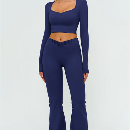 The Lushness Long Sleeve Crop Top Flared Leggings 2-Piece Set