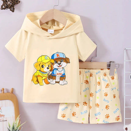 Children's Dog Short Sleeve Hoodie and Shorts Set