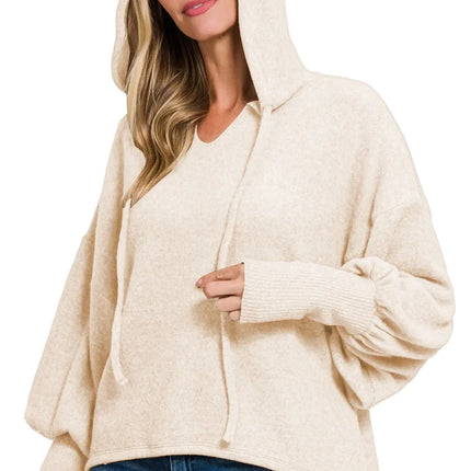 Brushed Hacci Drop Shoulder Cropped Hoodie