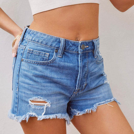 Distressed Raw Hem Women Denim Shorts