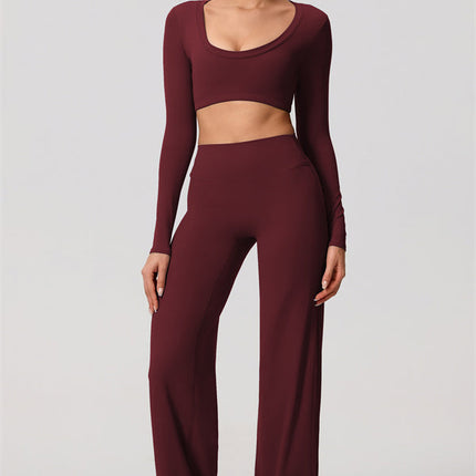 The Nestle Long Sleeve Crop Top Straight Leg Pants 2-Piece Set