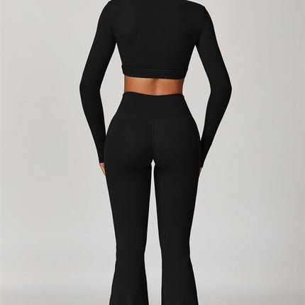 The Lavish Long Sleeve Cut-out Crop Top Flared Leggings 2-Piece Set