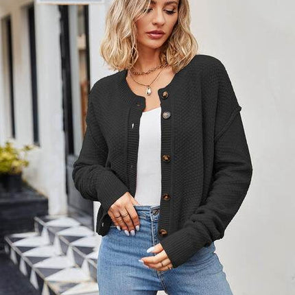 Button Down Exposed Seam Women Cardigan