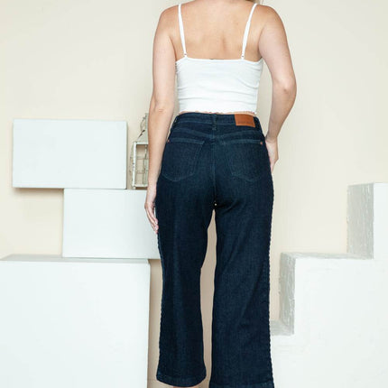 Judy Blue Full Size Side Seam Braid Detail Crop Wide Leg Women Jeans