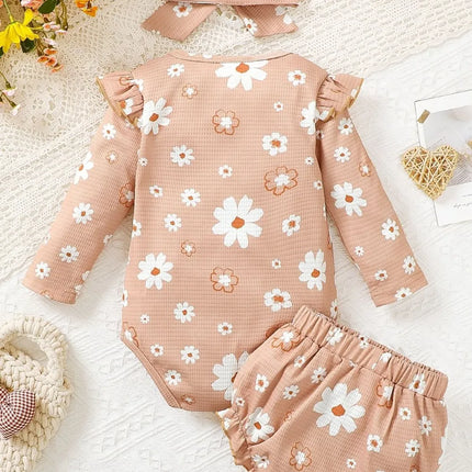 Children's Ruffled Floral Bodysuit and Bloomer, Headband Set