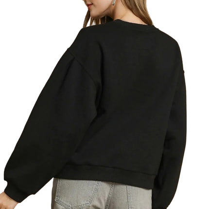 Round Neck Sweatshirt with Pleated Detail