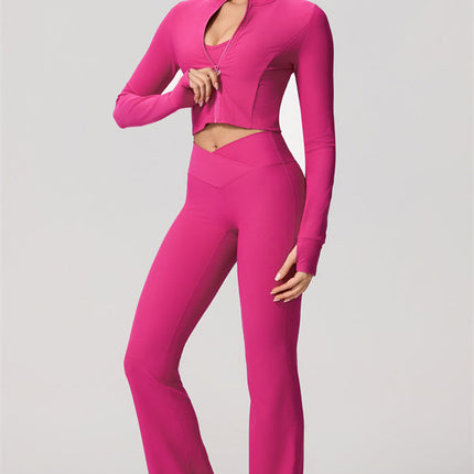 The Daze Zip Jacket Sports Bra Flared Leggings 3-Piece Set