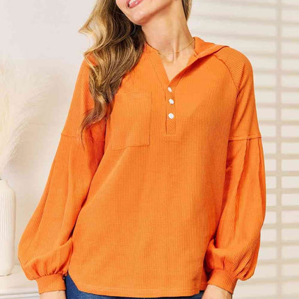 Basic Bae Side Slit Buttoned Waffle Knit Women Hoodie