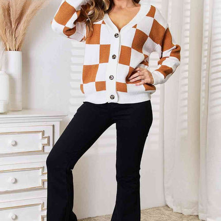 Double Take Button-Up V-Neck Dropped Shoulder Women Cardigan