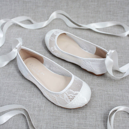 White New Lace Ballerina Flats with Ballerina Lace Up