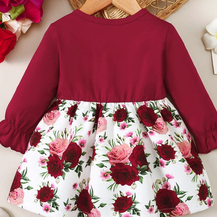 Frill Floral Round Neck Flounce Sleeve Dress