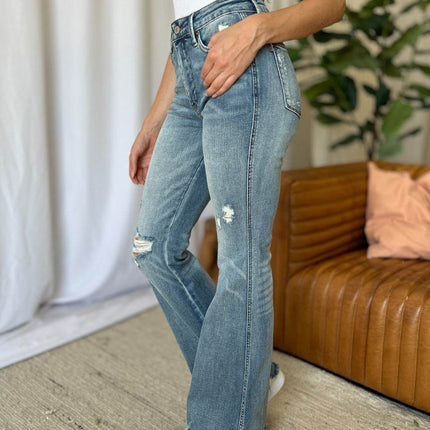 Judy Blue Full Size Medium Rise Tummy Control Destroy Flare Women Jeans