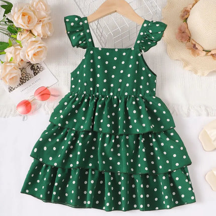 Bow Polka Dot Square Neck Layered Dress