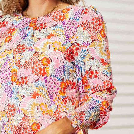 Double Take Floral Print Long Puff Sleeve Women Blouse