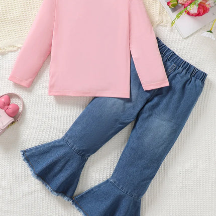 Children's Round Neck Graphic Top and Pants Set