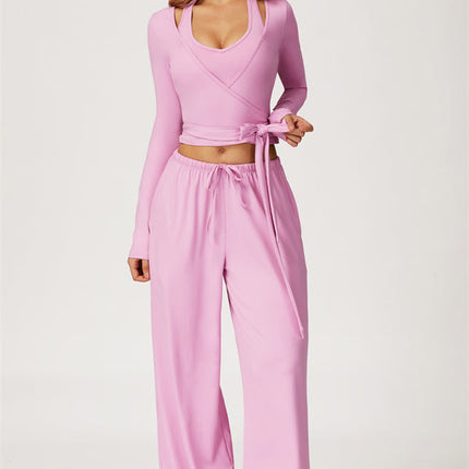 The Sprint Long Sleeve Crop Top Halter Tank Top Sweatpants 3-Piece Set