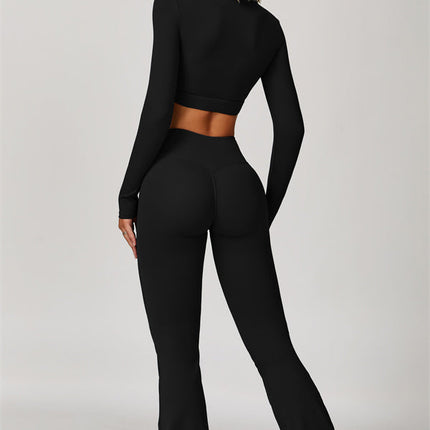 The Lavish Long Sleeve Cut-out Crop Top Flared Leggings 2-Piece Set