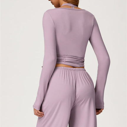 The Sprint Long Sleeve Crop Top Halter Tank Top Sweatpants 3-Piece Set