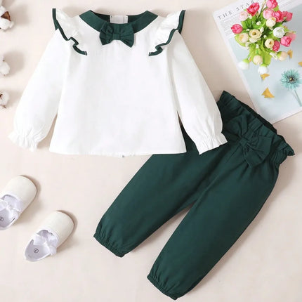 Children's Contrast Ruffled Top and Pants Set