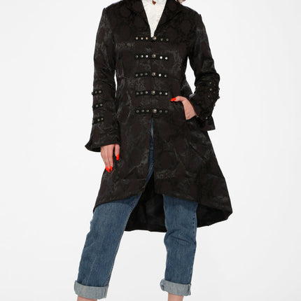 10191 Black Brocade HiLo Coat