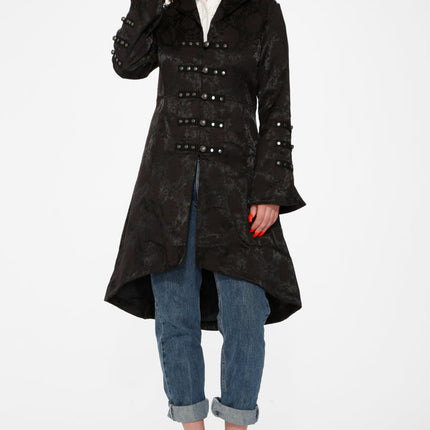 10191 Black Brocade HiLo Coat