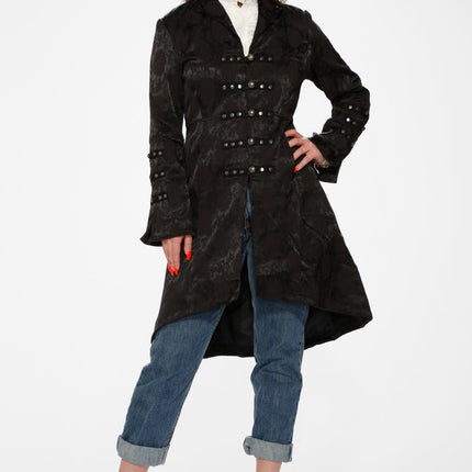10191 Black Brocade HiLo Coat