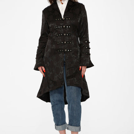 10191 Black Brocade HiLo Coat