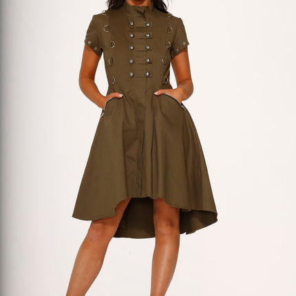 10272 Battalion Olive HiLo Swing Dress