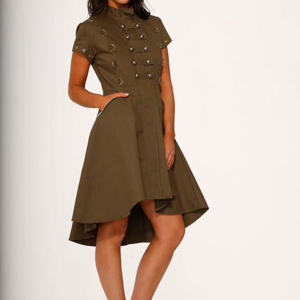 10272 Battalion Olive HiLo Swing Dress