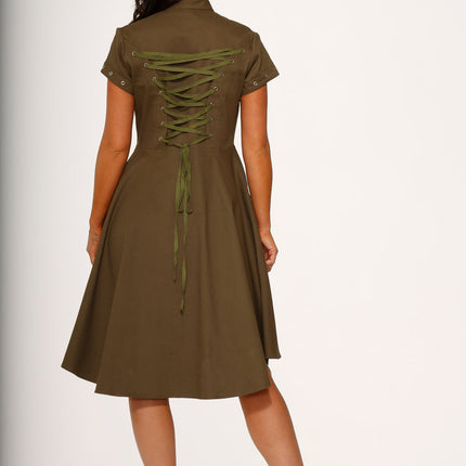 10272 Battalion Olive HiLo Swing Dress