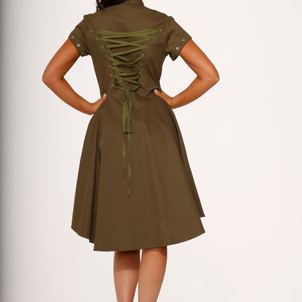 10272 Battalion Olive HiLo Swing Dress