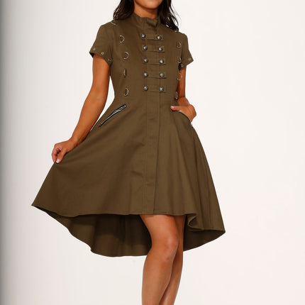 10272 Battalion Olive HiLo Swing Dress