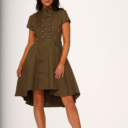 10272 Battalion Olive HiLo Swing Dress