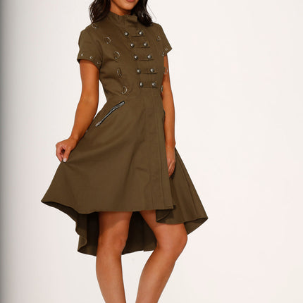10272 Battalion Olive HiLo Swing Dress