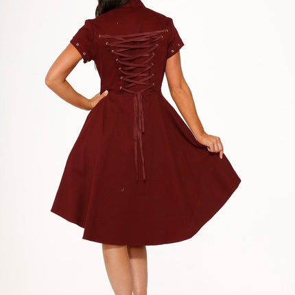 10274 Battalion Burgundy HiLo Swing Dress