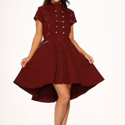 10274 Battalion Burgundy HiLo Swing Dress