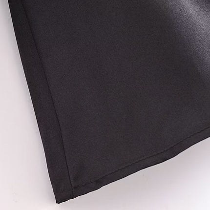 Autumn Women Black Satin Collared Long Sleeve Jewelry Fastener Decoration Shirt Dress