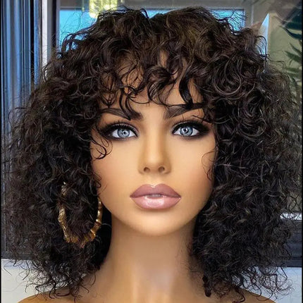 10A Water Wave Bob Wig with Bangs | Peruvian Human Hair | Breathable & Natural | Easy Wear