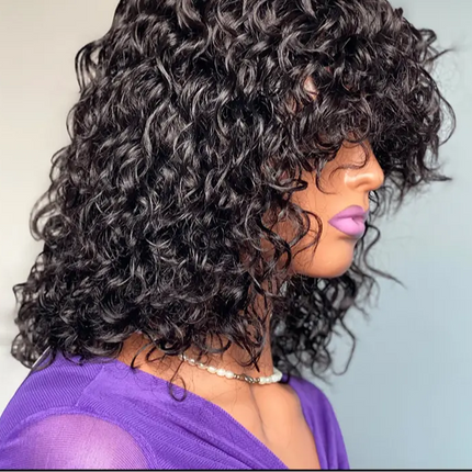 10A Water Wave Bob Wig with Bangs | Peruvian Human Hair | Breathable & Natural | Easy Wear