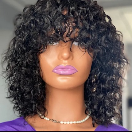 10A Water Wave Bob Wig with Bangs | Peruvian Human Hair | Breathable & Natural | Easy Wear