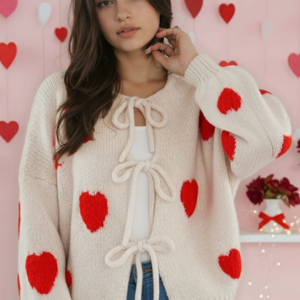 Front tie heart cardigan