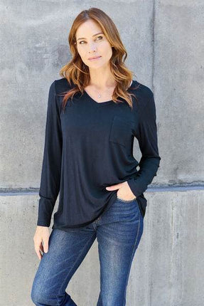 Basic Bae Full Size V-Neck Long Sleeve Women Top