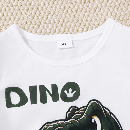 Children's Dinosaur Round Neck Top and Pants Set with Crossbody Bag