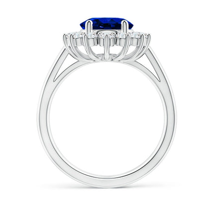 Princess Diana Inspired 3.00CTW AGI Certified G/VS Lab-Grown Sapphire and Diamond Halo Ring in 14K White Gold