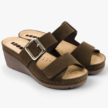 Amara by LEON- Women’s Leather Sandals- Adjustable Comfort Sandals with Gel-Insole
