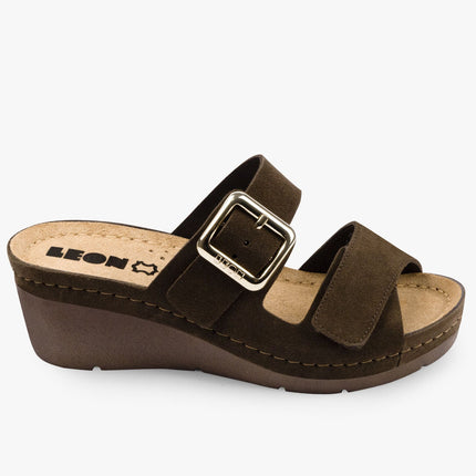Amara by LEON- Women’s Leather Sandals- Adjustable Comfort Sandals with Gel-Insole
