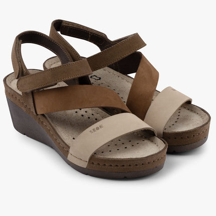 Kiara by LEON- Women’s Leather Platform Heel Sandals- Gel Insole & Adjustable Strap