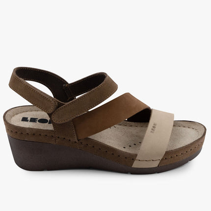 Kiara by LEON- Women’s Leather Platform Heel Sandals- Gel Insole & Adjustable Strap